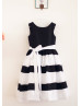 White Black Taffeta Stripes Knee Length Flower Girl Dress 